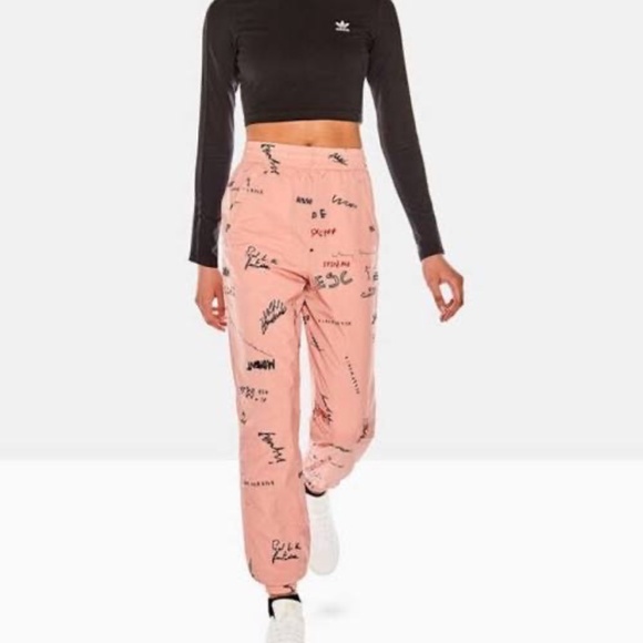 Adidas Originals RYV Track Pants Trace Pink Graffiti Jogger Size 12 - Picture 1 of 10